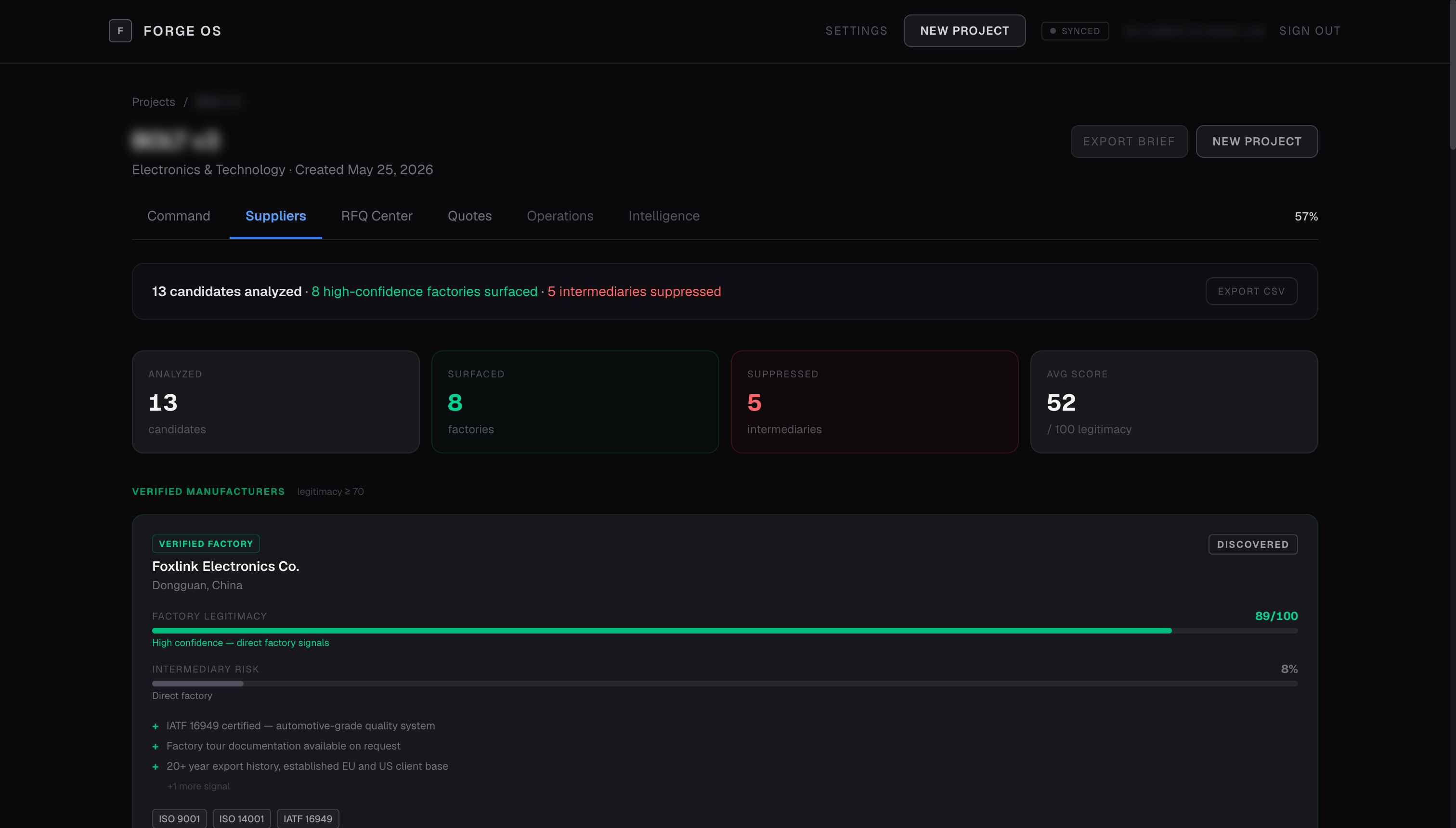 FORGE OS — Supplier discovery and legitimacy scoring