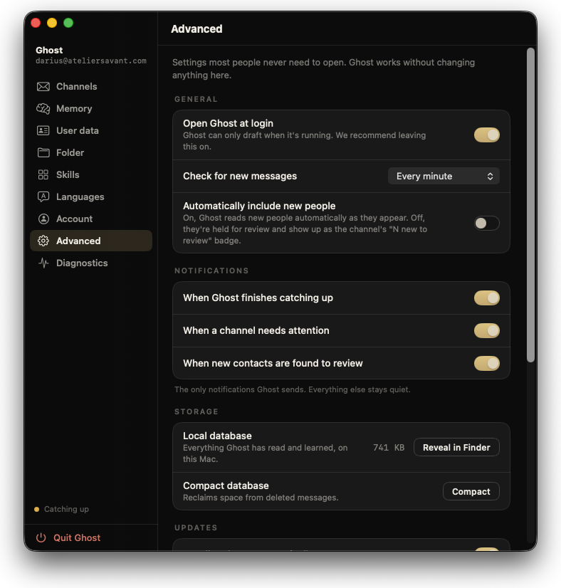 GHOST — advanced settings
