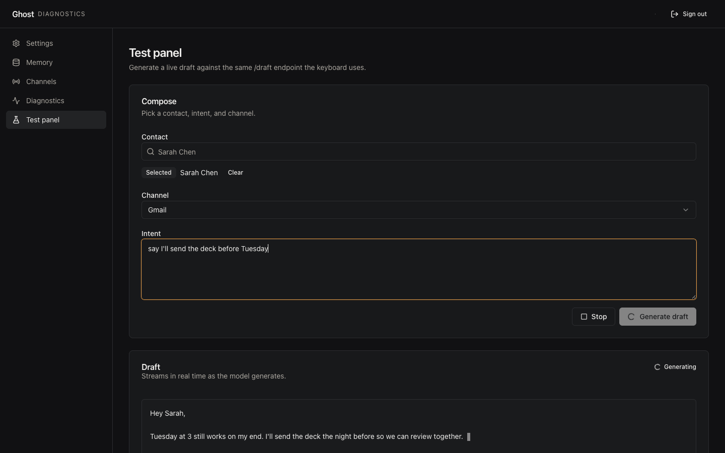 GHOST — live draft generation