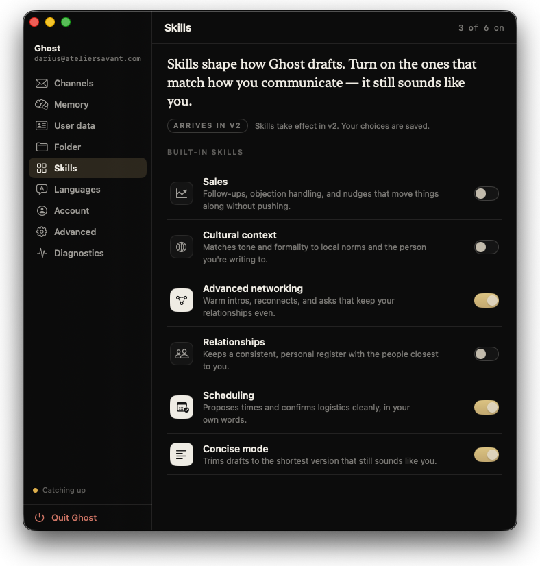 GHOST — drafting skills panel